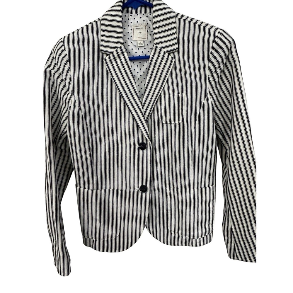 Gap Women's Linen Cotton Striped Blazer Black White Size 2